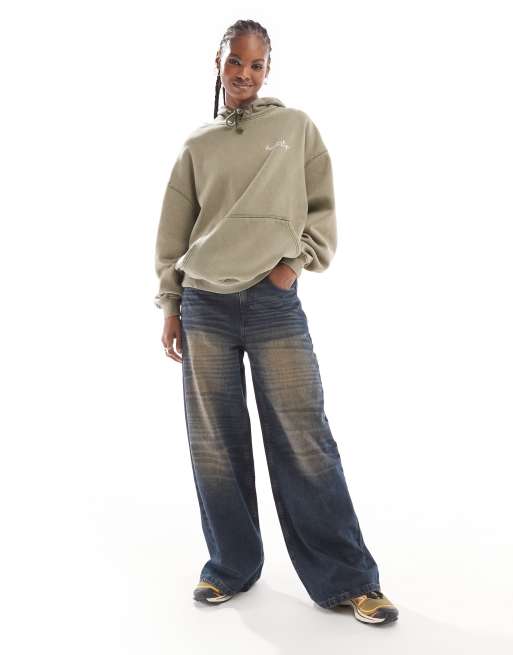 Reclaimed Vintage sketched face hoodie in khaki, 2 of 4