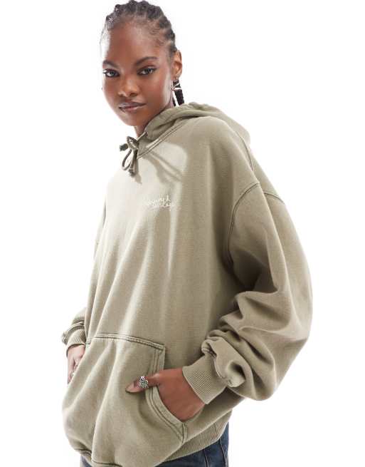 Reclaimed Vintage sketched face hoodie in khaki, 3 of 4