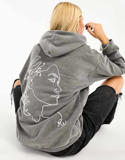 Reclaimed Vintage sketchy face hoodie in charcoal