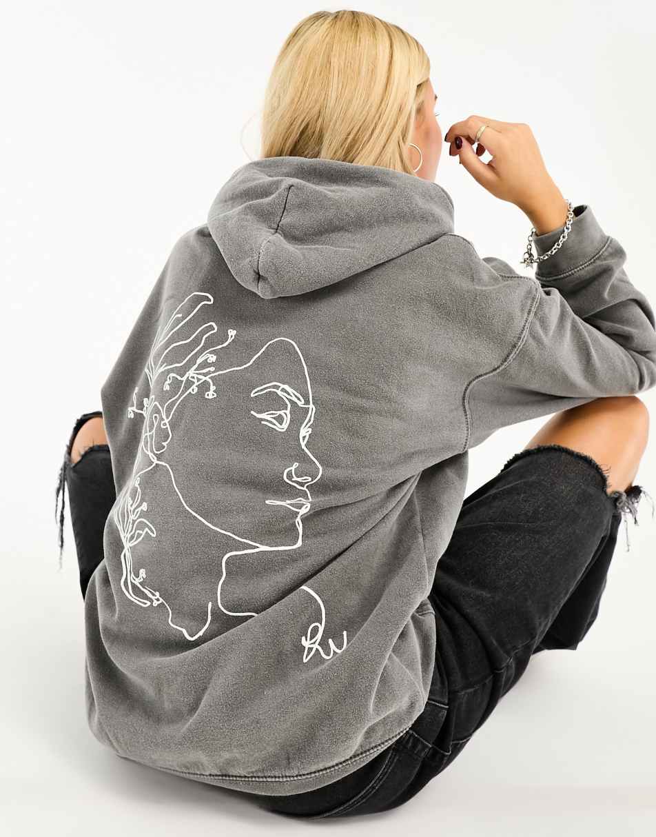Reclaimed Vintage sketchy face hoodie in charcoal