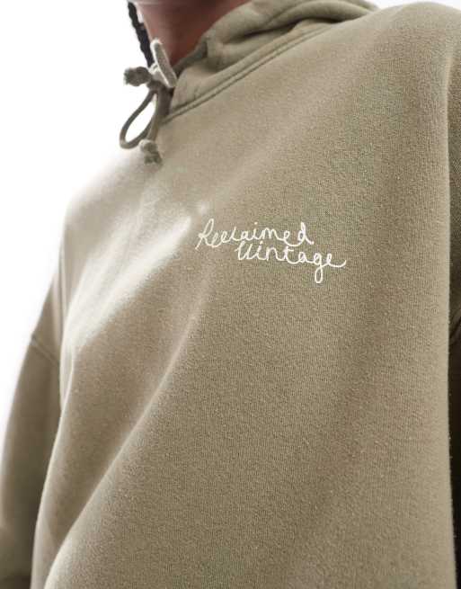 Reclaimed Vintage sketchy face hoodie in khaki, 4 of 4