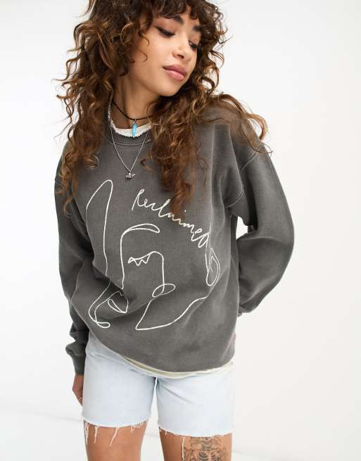 Reclaimed Vintage sketchy face sweat in charcoal