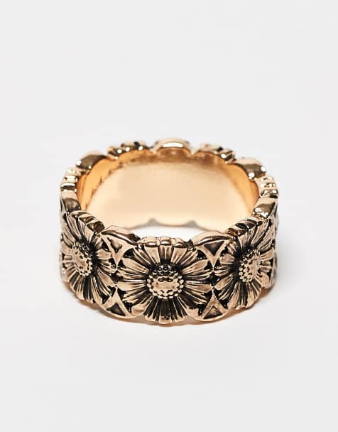 Reclaimed Vintage skinny daisy ring in burnished gold - view 1
