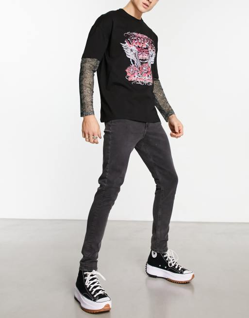 Reclaimed Vintage - Skinny jeans in zwart met wassing