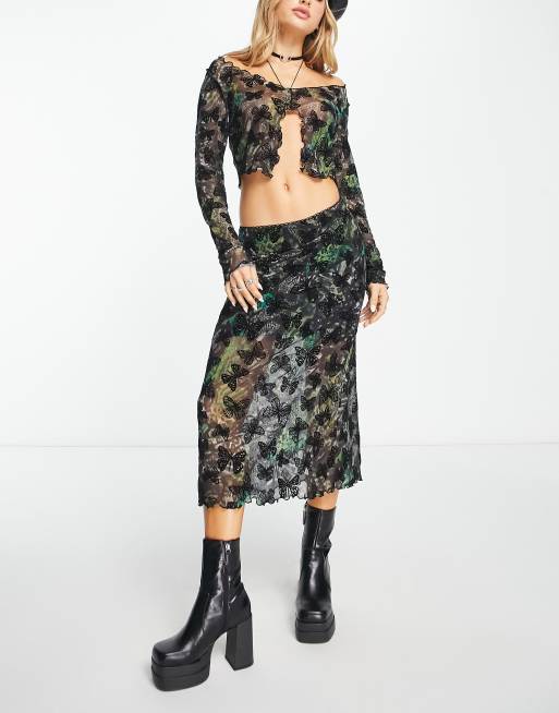 Reclaimed Vintage skirt co-ord in grunge butterfly print