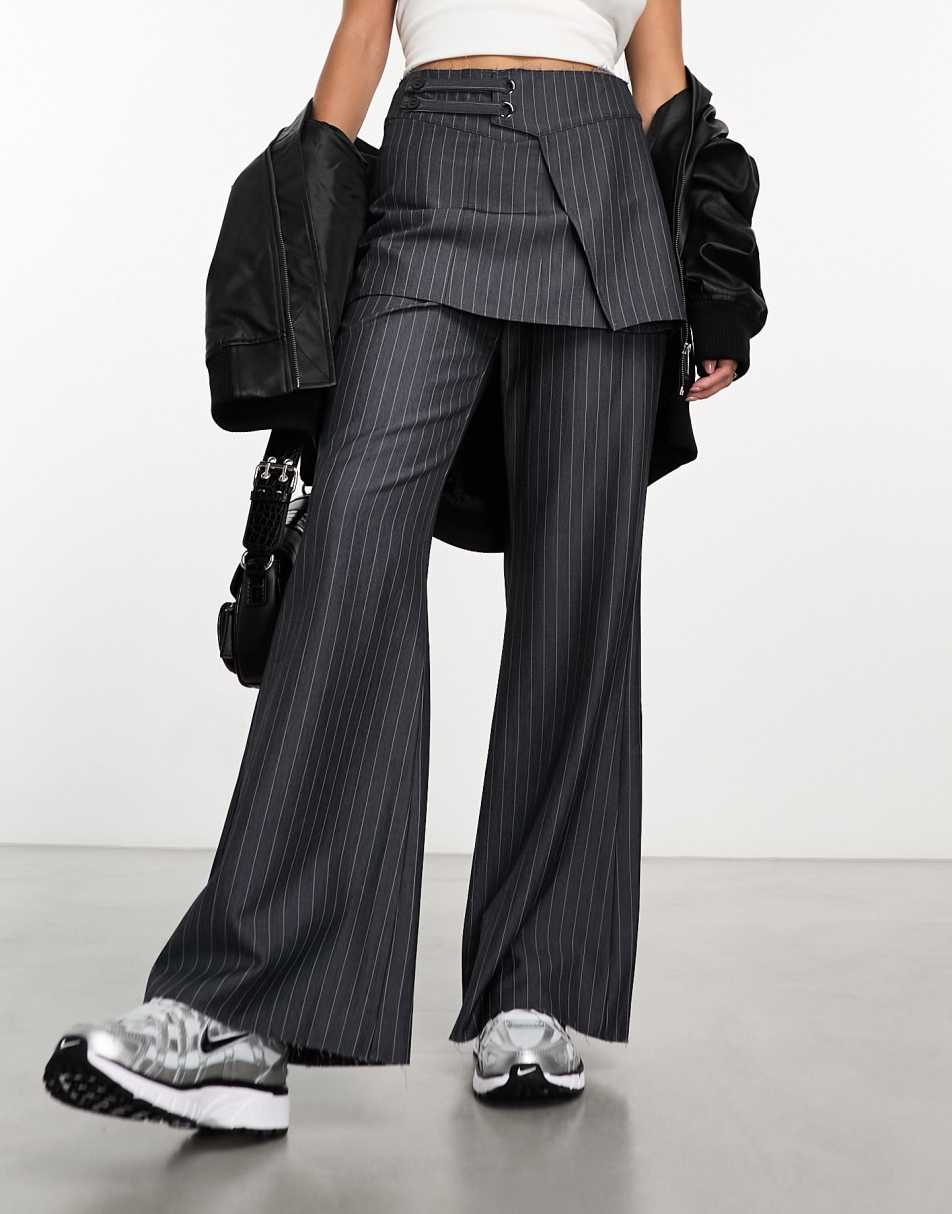 Reclaimed Vintage skirt over trousers with hardware in pinstripe