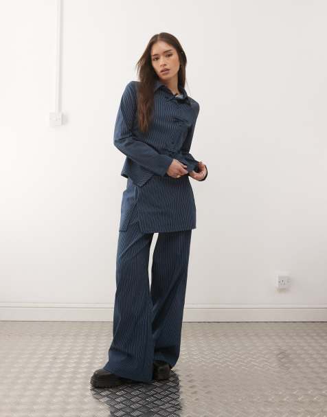 Reclaimed Vintage skirt pants in navy pinstripe - part of a set - view 1