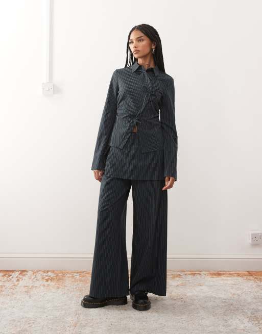 Reclaimed Vintage skirt pants set in black pinstripe