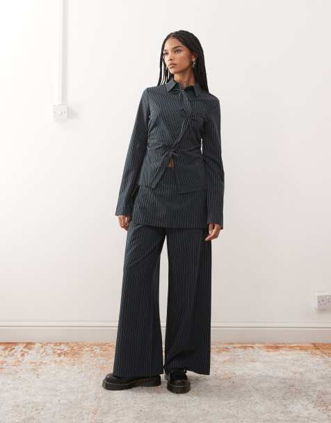 Reclaimed Vintage skirt trouser co-ord in black pinstripe - view 1
