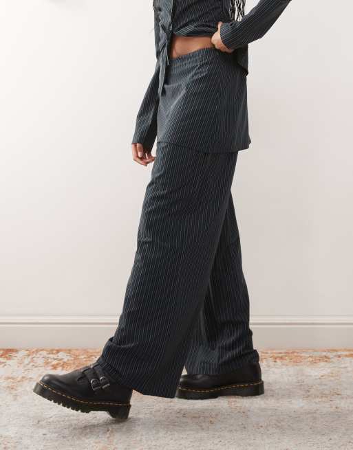 Reclaimed Vintage skirt trouser co-ord in navy pinstripe, 3 of 5