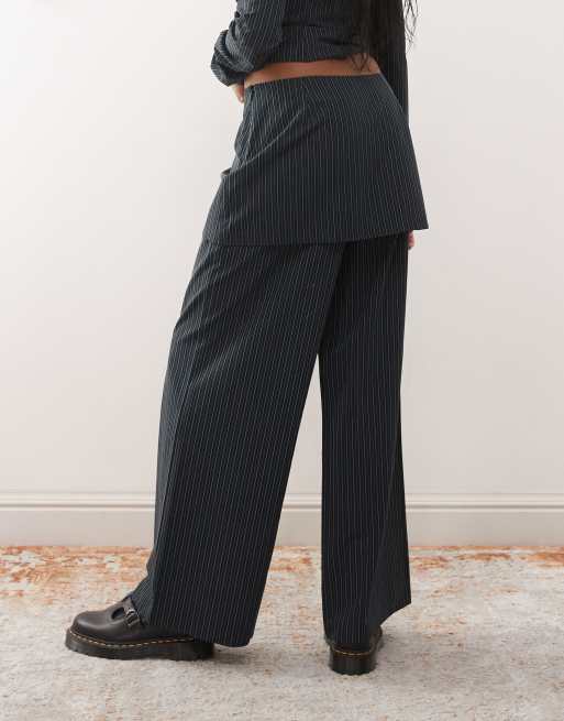 Reclaimed Vintage skirt trouser co-ord in navy pinstripe, 5 of 5