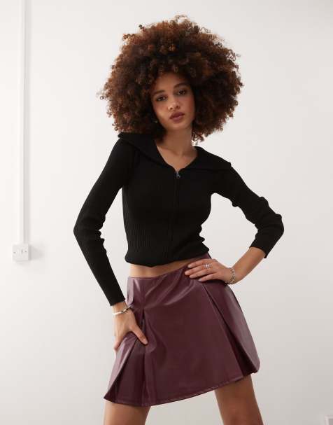 Reclaimed Vintage – Skort aus Kunstleder in Burgunderrot - view 1