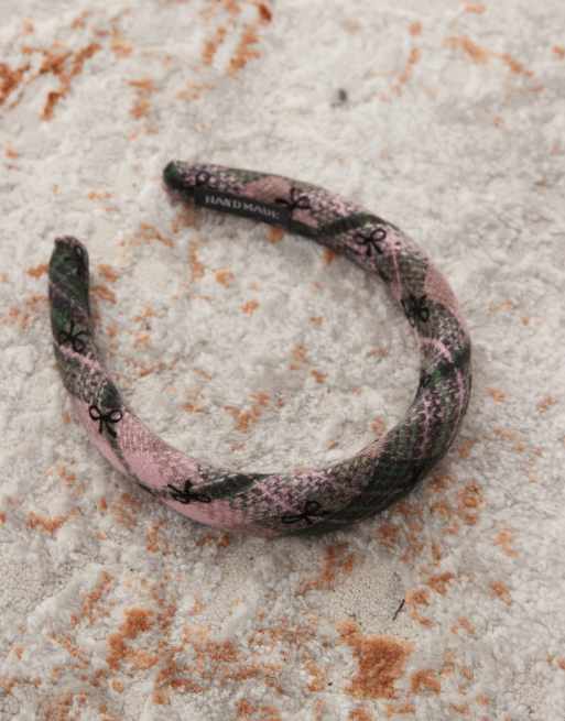 Reclaimed Vintage – Skotskrutigt diadem med broderade rosetter , 3 av 3
