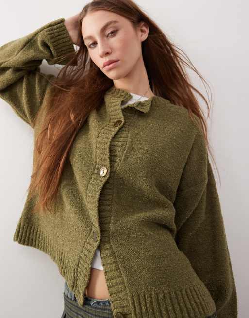 Reclaimed Vintage - Skovgrøn cardigan i firkantet pasform