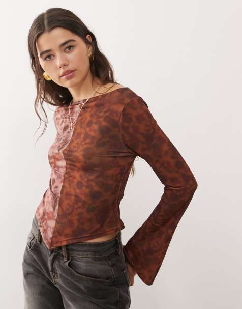 Reclaimed Vintage slash neck angel sleeve top in split floral print - view 1