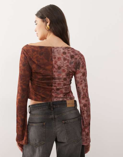 Reclaimed Vintage slash neck angel sleeve top in split floral print, 4 of 4