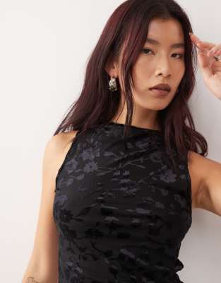 Reclaimed Vintage Slash Neck Devore Tank Co-ord In Black