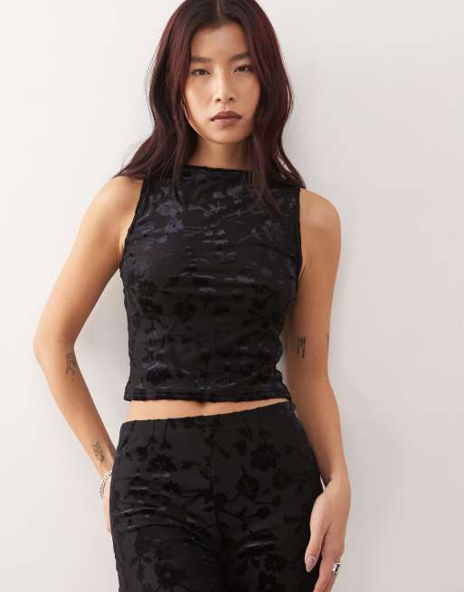 Reclaimed Vintage slash neck devore tank in black - part of a set