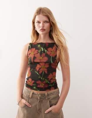 Reclaimed Vintage Slash Neck Jersey Tank With Floral Print In Multi