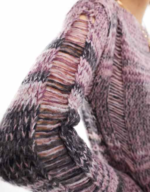 Reclaimed Vintage slash neck ladder sweater in space dye, 3 of 4