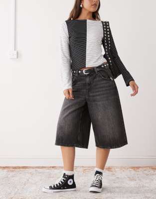 Reclaimed Vintage Slash Neck Long Sleeve Top In Multi