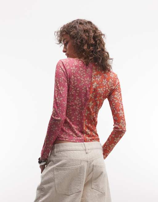 Reclaimed Vintage slash neck spliced floral print long sleeve top, 4 of 4