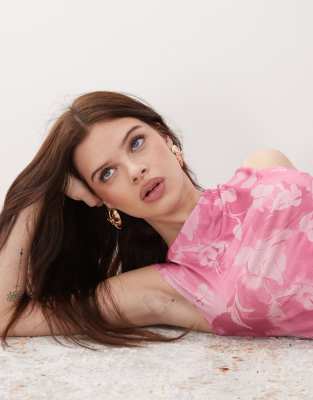 Reclaimed Vintage slash neck tank co-ord in abstract floral print