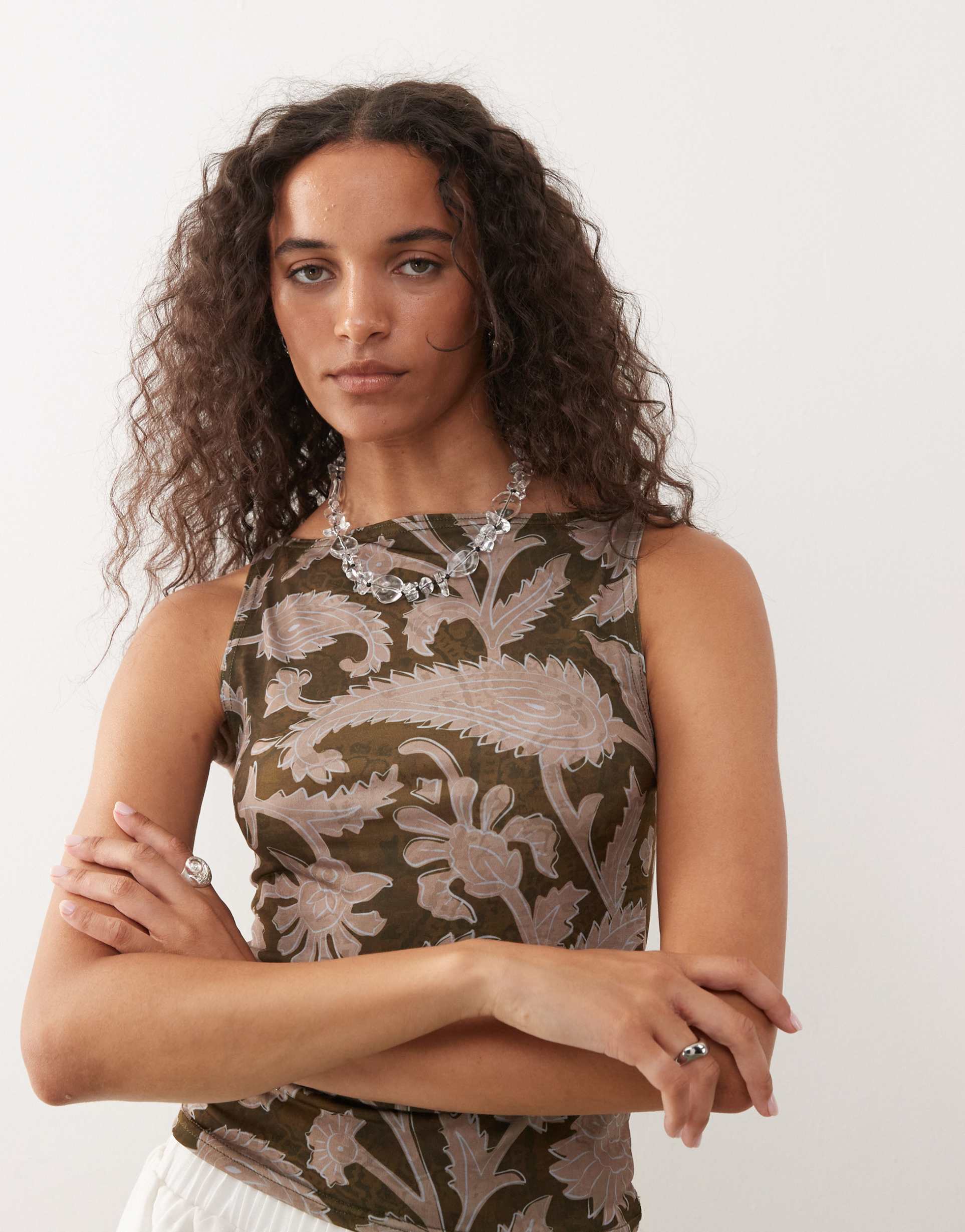 reclaimed vintage slash neck tank in oversized paisley print