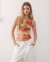 Topshop microfiber abstract animal print tank top in green