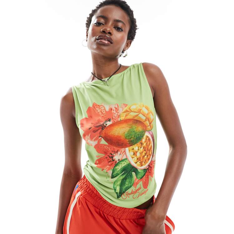Reclaimed Vintage slash neck tank top with fruit and flower print