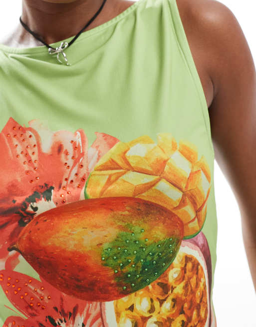 Reclaimed Vintage slash neck tank top with fruit and flower print