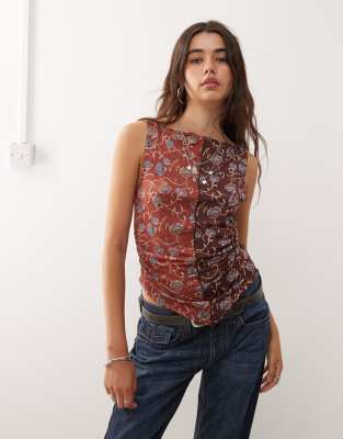 Reclaimed Vintage Slash Neck Tank Top With Tie Detail In Multi