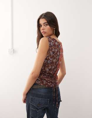 Reclaimed Vintage Slash Neck Tank Top With Tie Detail In Multi