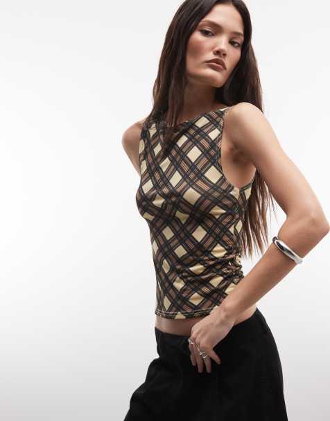 Reclaimed Vintage slash neck vest in check print - view 1