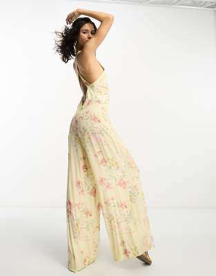 Reclaimed Vintage sleeveless jumpsuit in creamy floral-White