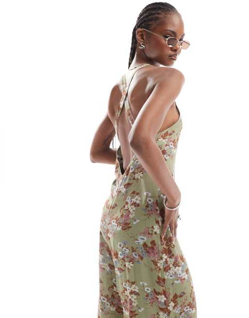 Reclaimed Vintage sleeveless jumpsuit in green floral ASOS