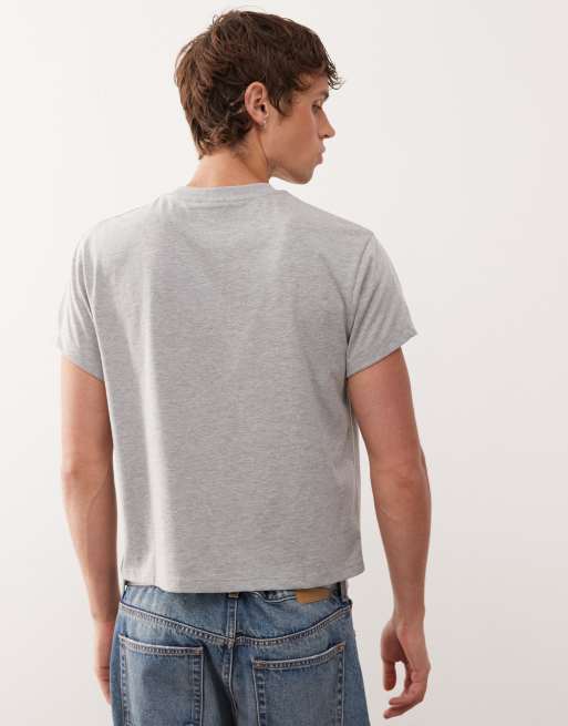 Reclaimed Vintage slim boxy oversized boxy oversized tee with branded graphic in grey marl, 3 of 5