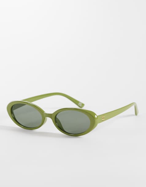 Reclaimed Vintage slim cat eye sunglasses with green lens in green - view 1
