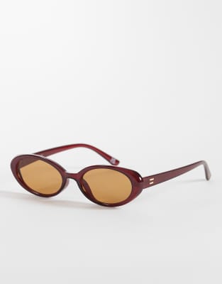 Reclaimed Vintage Slim Cat Eye Sunglasses With Orange Lens In Red