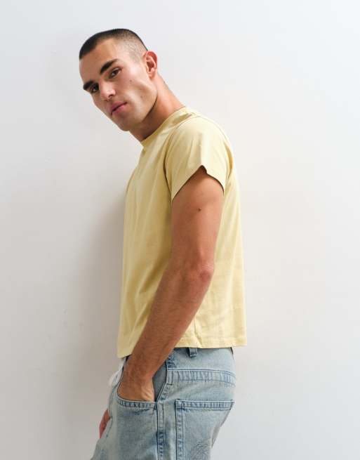 Reclaimed Vintage slim crop boxy oversized t-shirt in mustard, 5 of 5