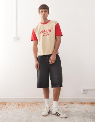 Reclaimed Vintage Slim Cropped Boxy Raglan T-shirt With Destination Graphic