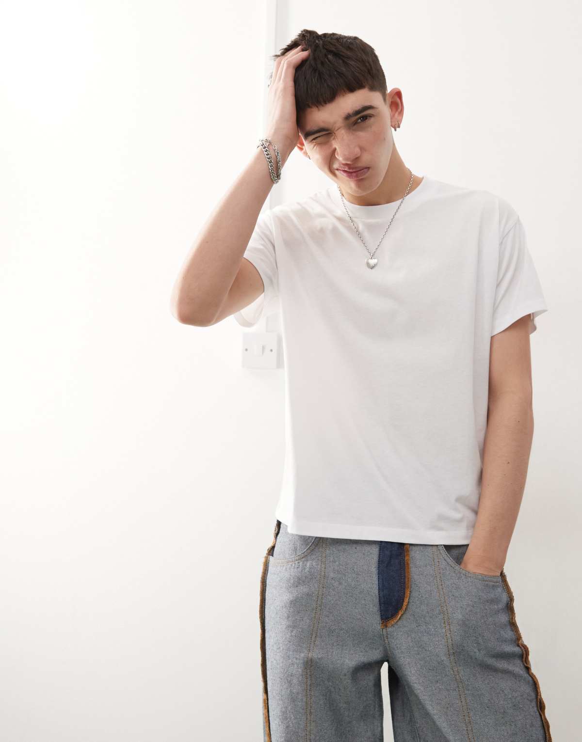 Reclaimed Vintage slim cropped boxy t shirt in white