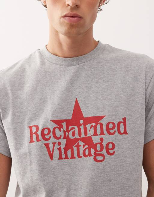 Reclaimed Vintage slim cropped boxy tee with branded graphic in gray heather