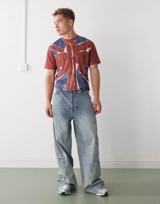 Reclaimed Vintage Slim Cropped Boxy Tee With Union Jack Graphic In Red