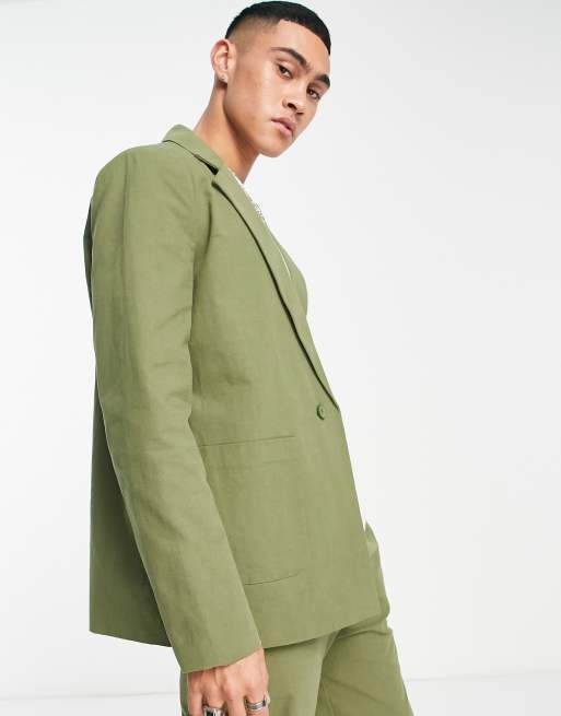 Reclaimed Vintage slim fit relaxed summer blazer in khaki co ord