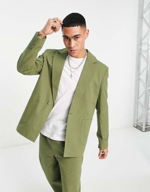 Reclaimed Vintage relaxed blazer set in khaki | ASOS