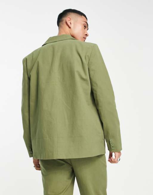 Reclaimed Vintage slim fit relaxed summer blazer in khaki part of a set