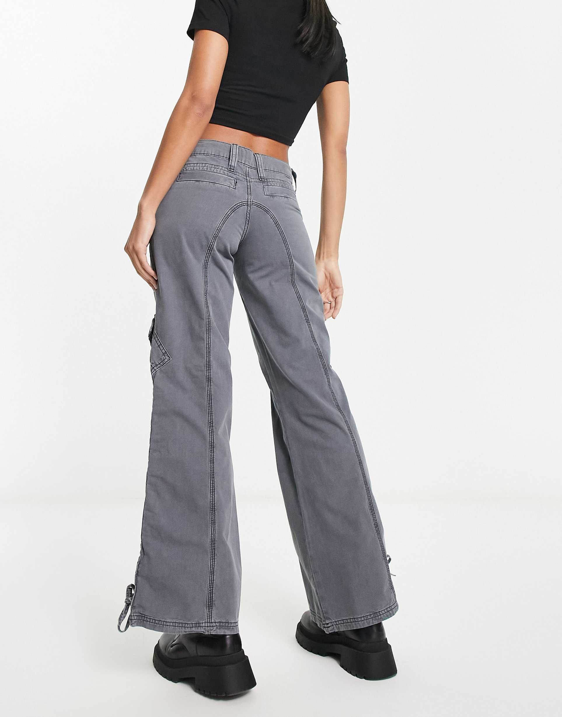 Reclaimed Vintage slim flared cargo trouser in charcoal view 3