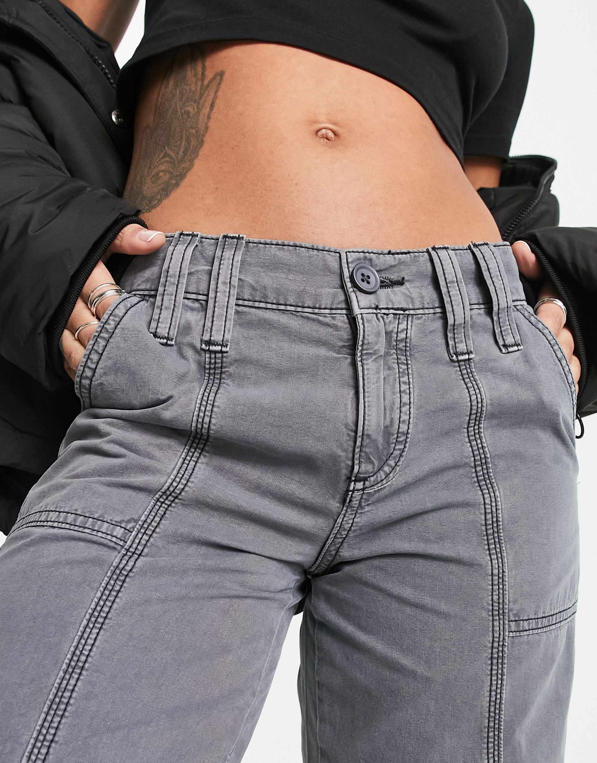 Reclaimed Vintage slim flared cargo trouser in charcoal view 4
