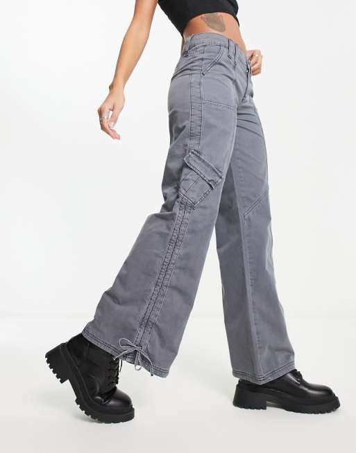 Reclaimed Vintage slim flared Y2K cargo pants in charcoal